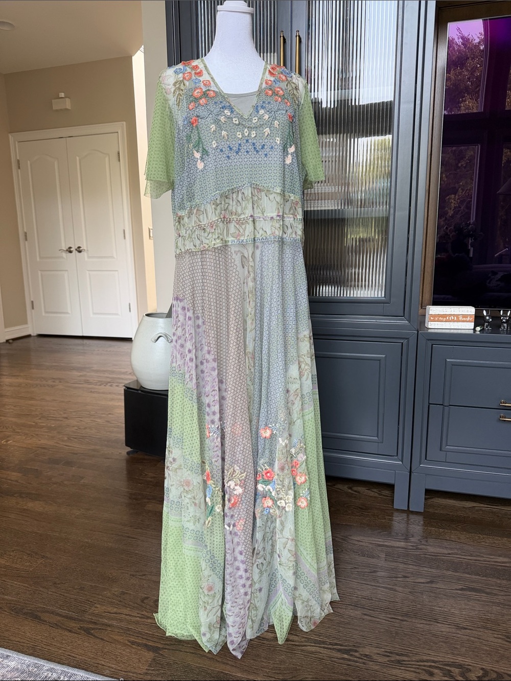 Johnny Was Light Green Floral Maxi Dress - Picture 2 of 12